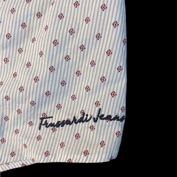 TRUSSARDI JEANS MEN’S LONG SLEEVE SHIRT BLUE & WHITE STRIPED  BUTTON DOWN S SLIM - Picture 9 of 11